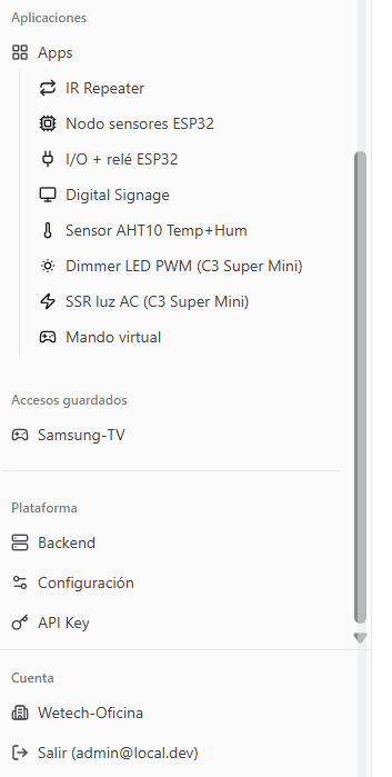 Navegación de la plataforma con operación, control, automatización y aplicaciones